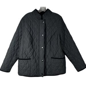 CHARTER CLUB Sz 1X Women's Jacket Black Quilted Full Zip Snap Barn Chore Coat